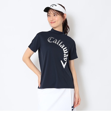 ポリエステルスムース半袖モックネックシャツ