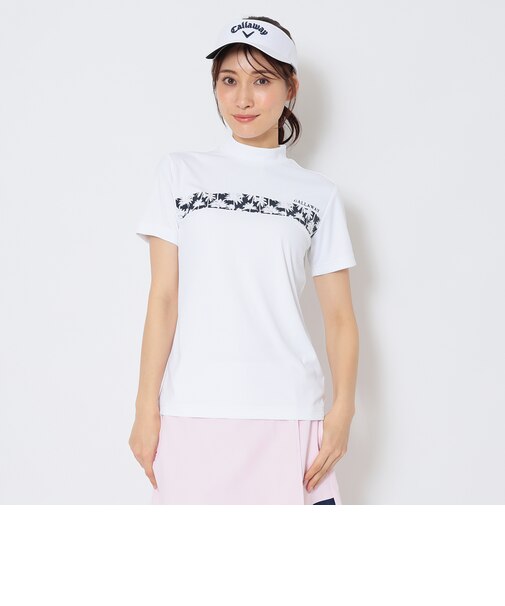 ポリエステルスムース半袖モックネックシャツ