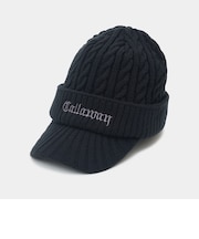 ケーブル編みアクリルツバ付きロゴニットキャップ（men's）