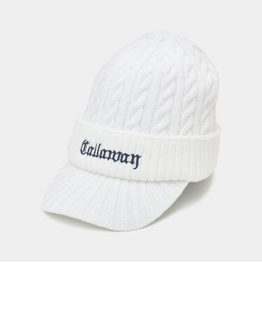 ケーブル編みアクリルツバ付きロゴニットキャップ(men's)