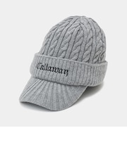 ケーブル編みアクリルツバ付きロゴニットキャップ(men's)