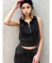 ハーフZIPノースリブリーチポロニットトップス