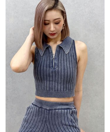 ハーフZIPノースリブリーチポロニットトップス