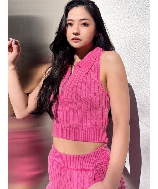 ハーフZIPノースリブリーチポロニットトップス