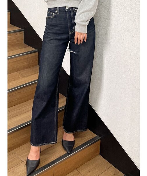 ハイウエストSymmetryGYDA INNER RIPPEDワイドデニムパンツ