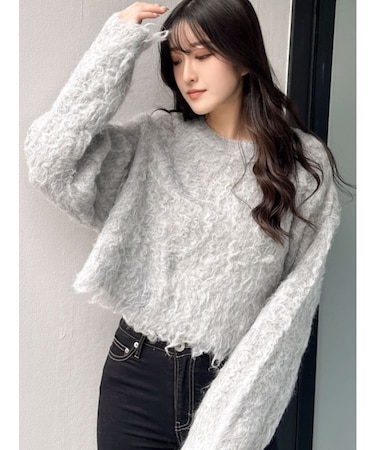 モヘアタッチシャギーショートニットトップス【WEB限定】