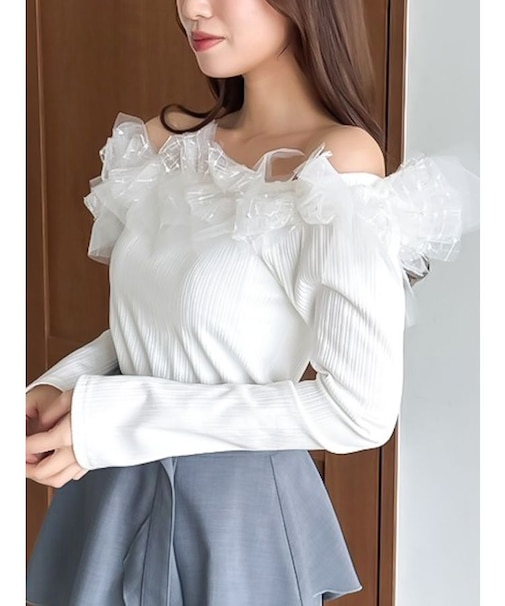 オフショルリボンカットトップス