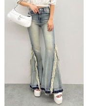 ハイウエストSIDEフリンジフレアデニムパンツ