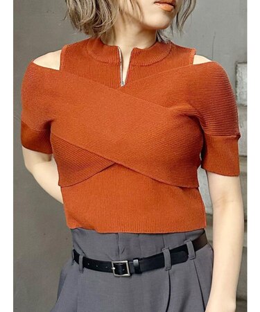 ZIPカシュクールハーフニット