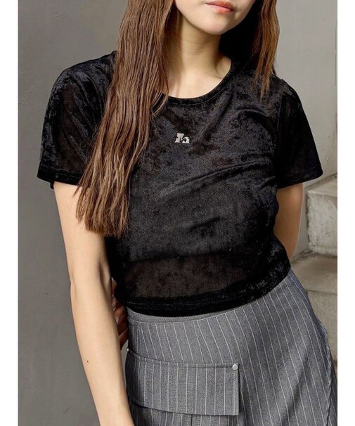 クロップドシアーベロアTシャツ