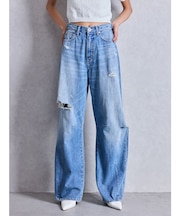 ハイウエストGG Stitch Barrel Leg ダメージデニムパンツ