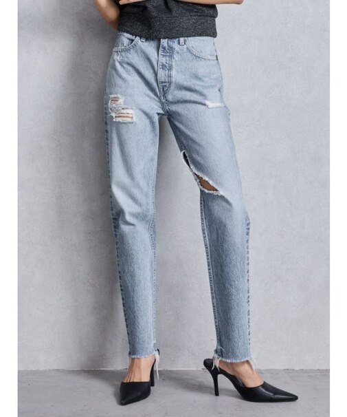 ハイウエストVintage Edge ダメージストレートデニムパンツ