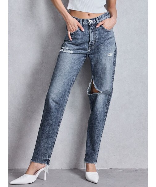 ハイウエストVintage Edge ダメージストレートデニムパンツ