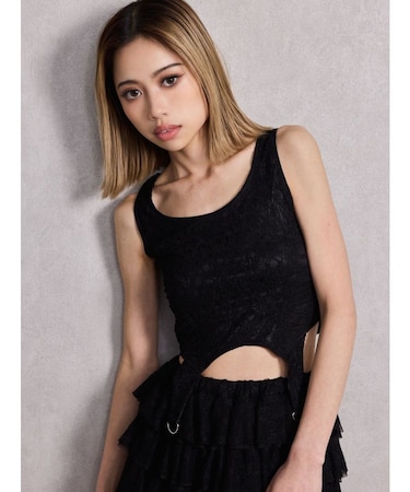 Mix material コルセットデザイントップス