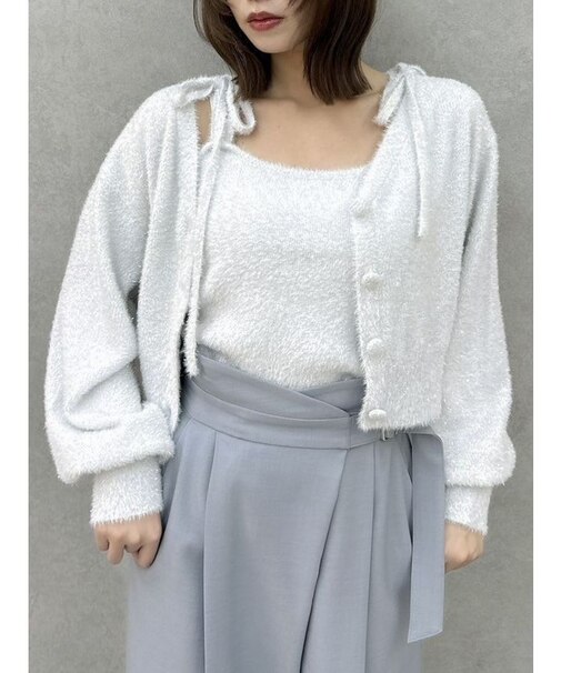 ミニシャギーラメニットカーデトップス