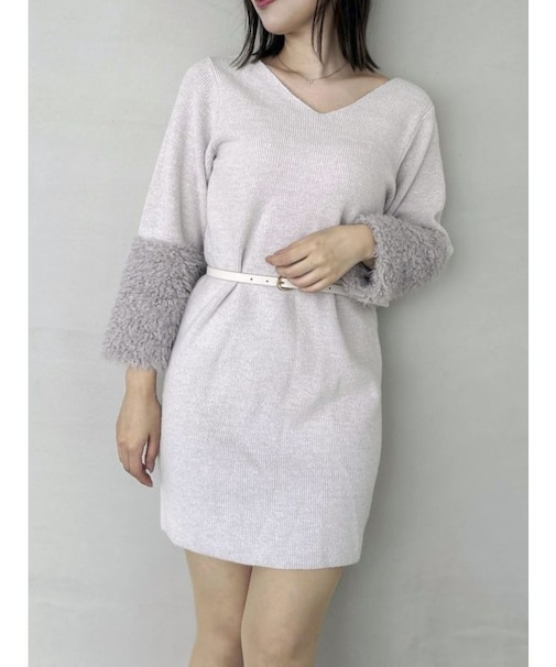 ボリュームファースリーブビットミニワンピース