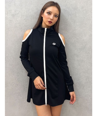 GD track 2ラインオープンショルダーフレアワンピース