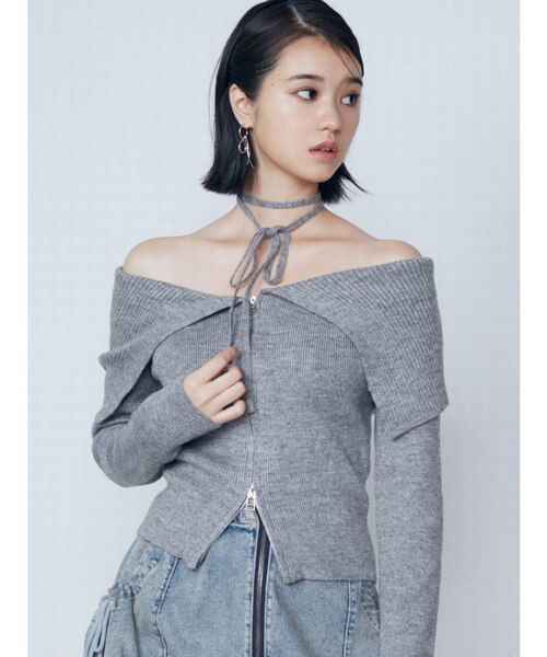 カラーオフショルダーストラップニット｜マークスタイラーアウトレット