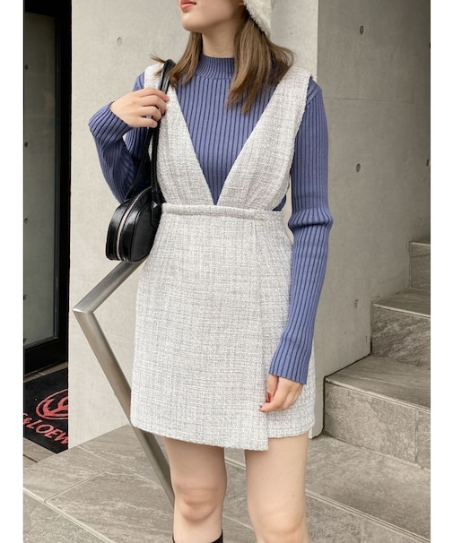 ハイウエストツイードジャンパースカート