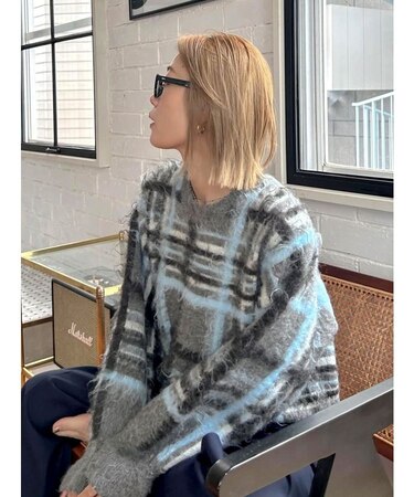 チェックジャカードルーズニット