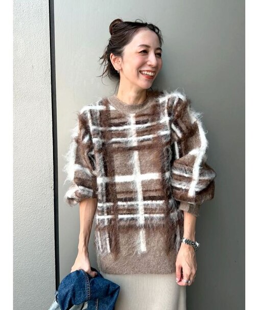 チェックジャカードルーズニット