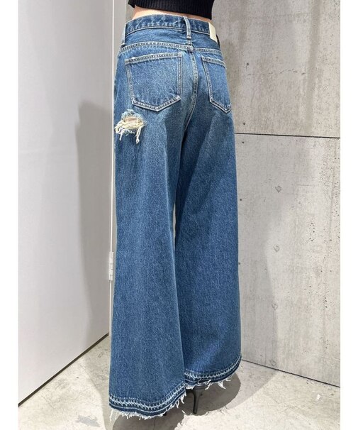 ハイウエストレースデザインフレアデニムパンツ