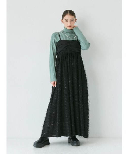 スパンコールデザインキャミワンピース