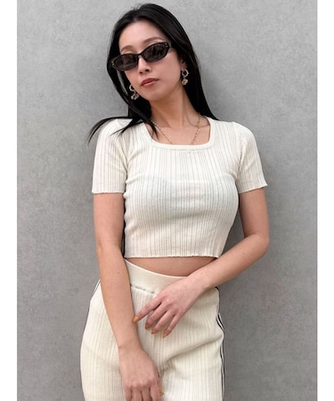 サイドラインハーフスリーブニットトップス