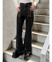 レースアップフレアデニム