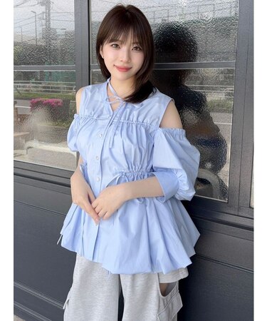 ギャザーバルーンペプラムブラウス