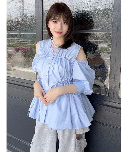 ギャザーバルーンペプラムブラウス