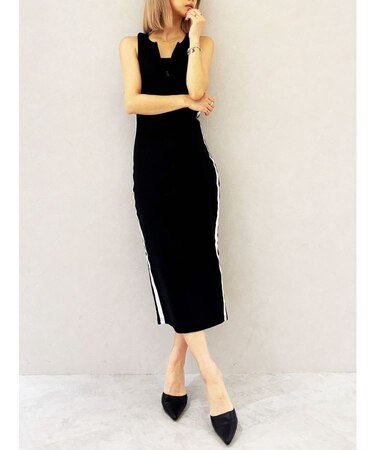 【TINY】フロントZIP LONGテレコワンピース