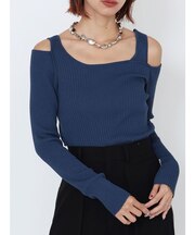 ショルダーカットレイヤードライクリブニット