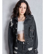 ZIP POCKETダメージショートデニムGジャン