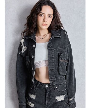 ZIP POCKETダメージショートデニムGジャン
