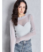 mock neck shiny sheerトップス