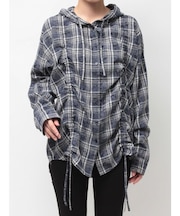 GG drawstringフードチェックシャツ