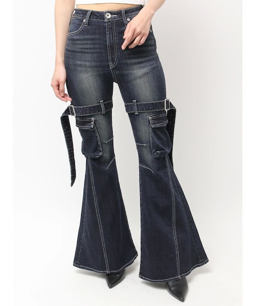 ハイウエスト strap cargo designフレアデニムパンツ｜マーク