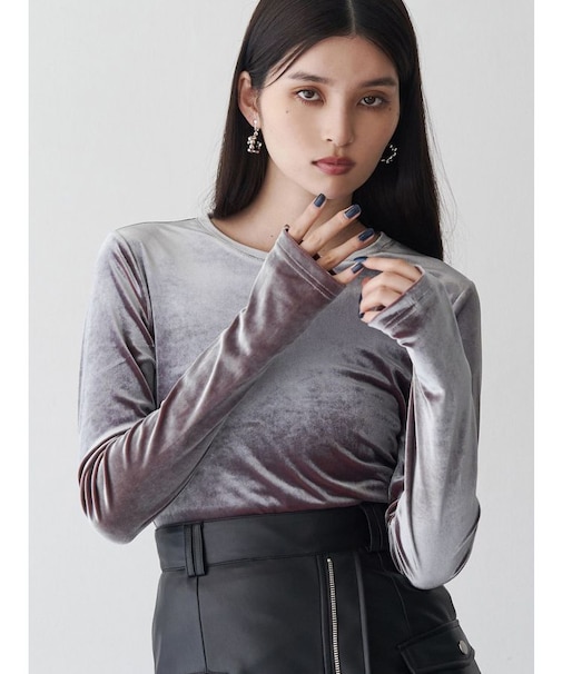 シャンブレーベロアトップス