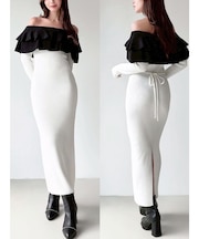 フリルタイトニットワンピース