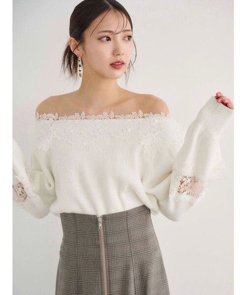 オフショルレースカットアウトニット｜マークスタイラー