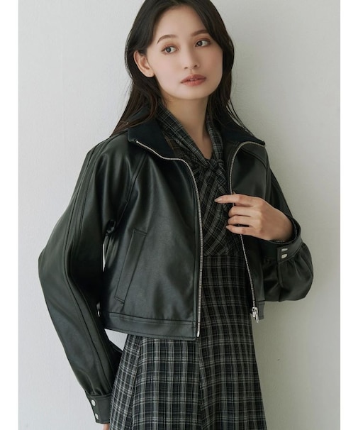 フェイクレザークロップドブルゾン
