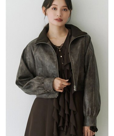 フェイクレザークロップドブルゾン