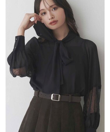 ポイントレースボウタイブラウス