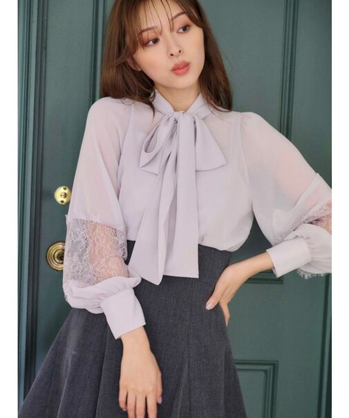 ポイントレースボウタイブラウス