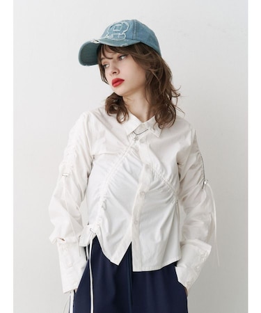 アシメドロストギャザーシャツ