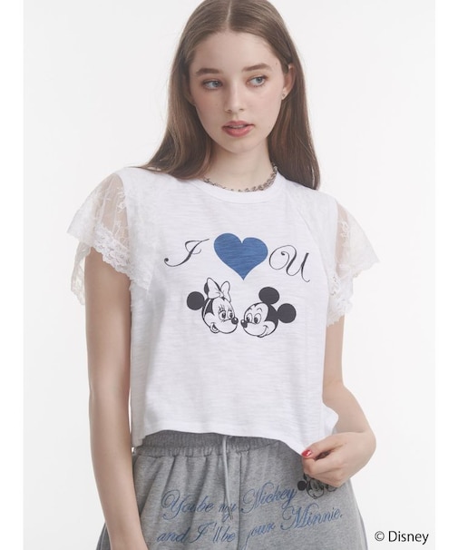 【Mickey&Minnie】ILOVEレースリメイクトップス
