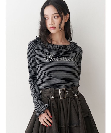 ラインストーンフリルトップス