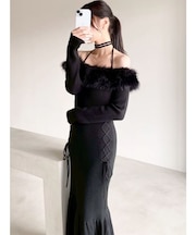 フェイクファートリムニットワンピース