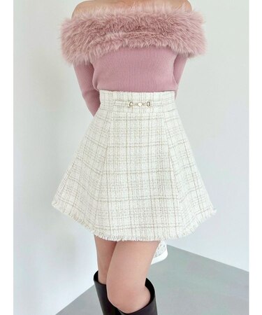 フリンジツイードミニスカート【セットアップ着用可能】